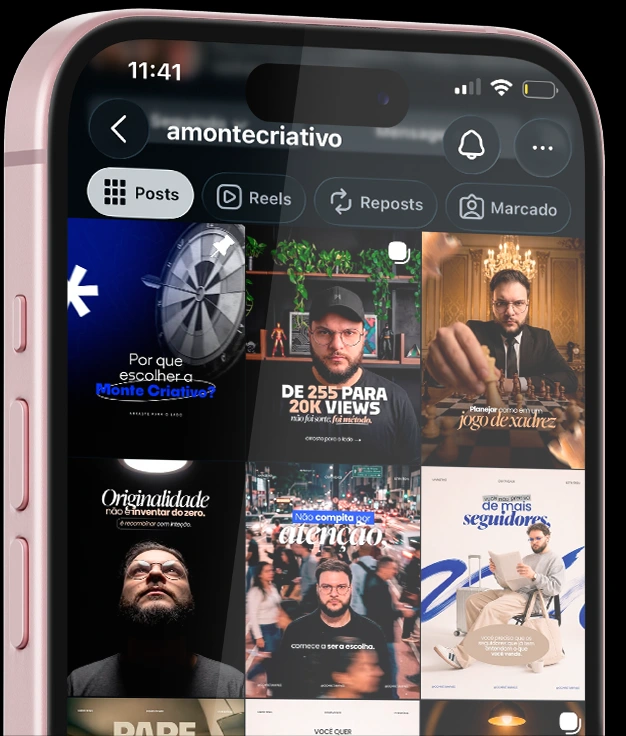Celular mostrando o perfil amontecriativo no Instagram.