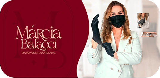 Marca e retrato de Márcia Balacci, profissional de micropigmentação labial.