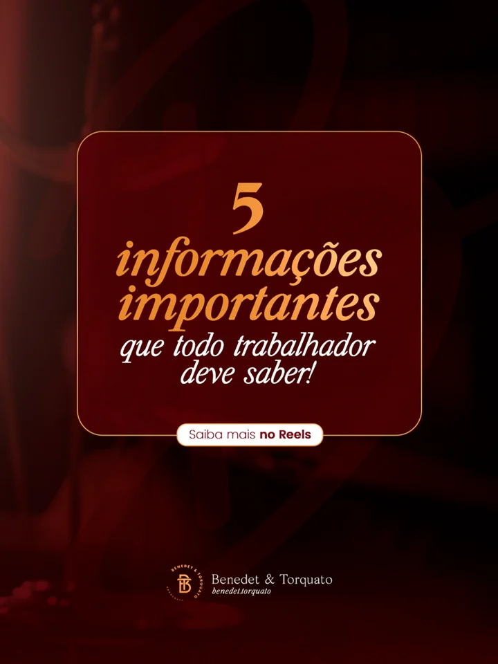 Conteúdo sobre direitos trabalhistas em vinho e dourado.